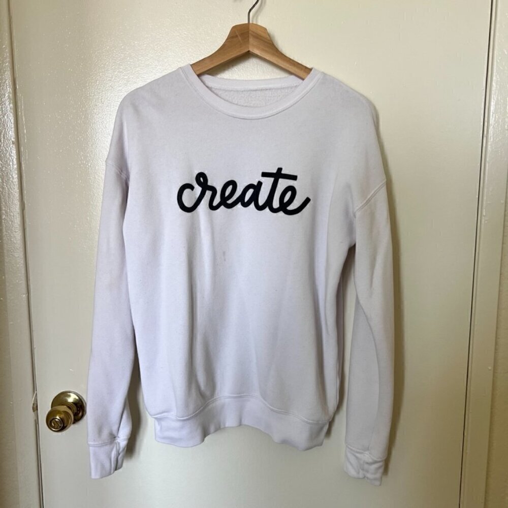 Create White Crew Neck Terry Fleece Lining Sweater S​​​​​​​​​​​​